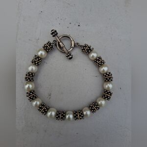 Elegant Pearl and 925  Beaded Bracelet